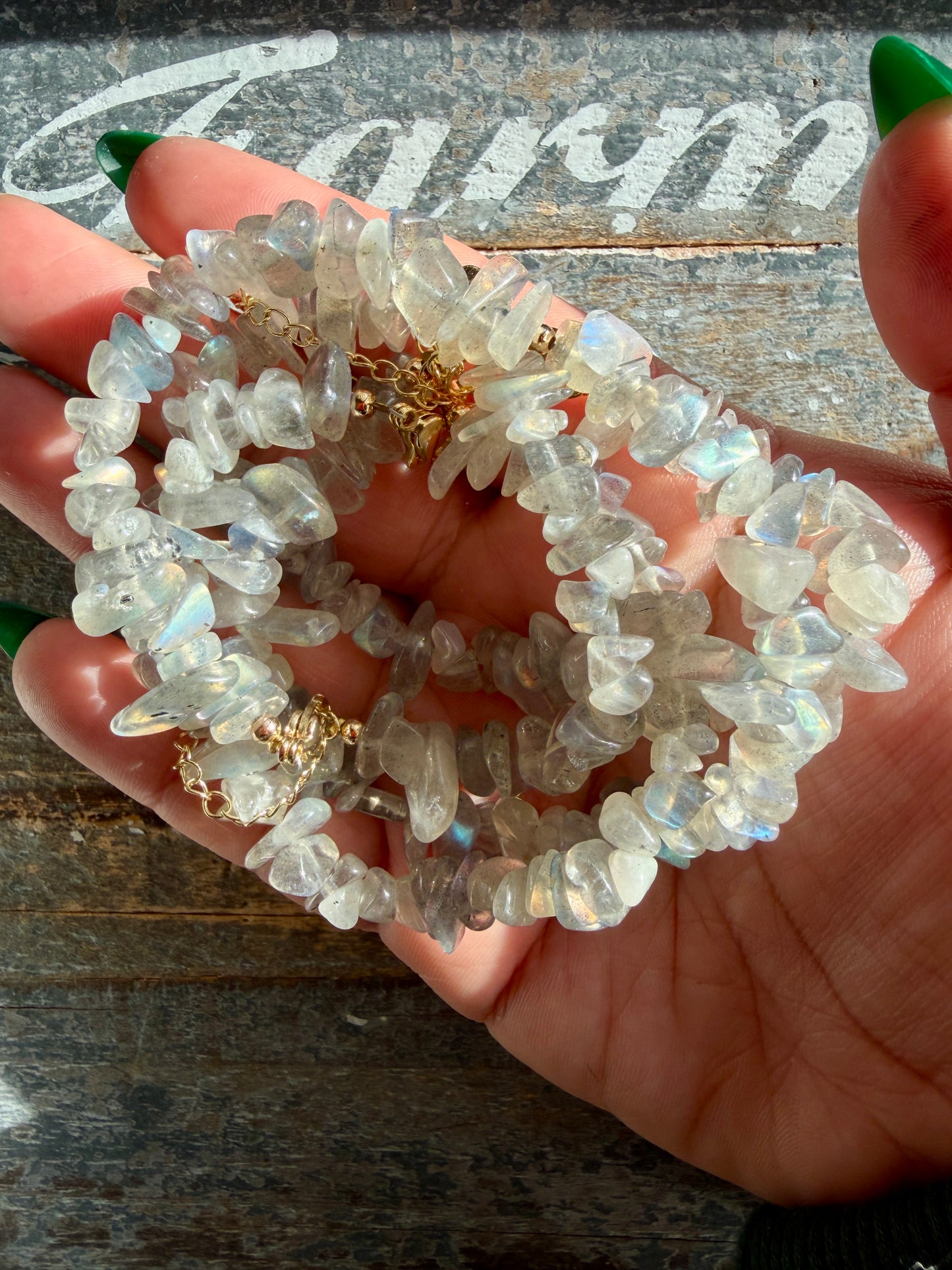 One (1) Adjustable Labradorite Chip Bracelet | 7-8mm