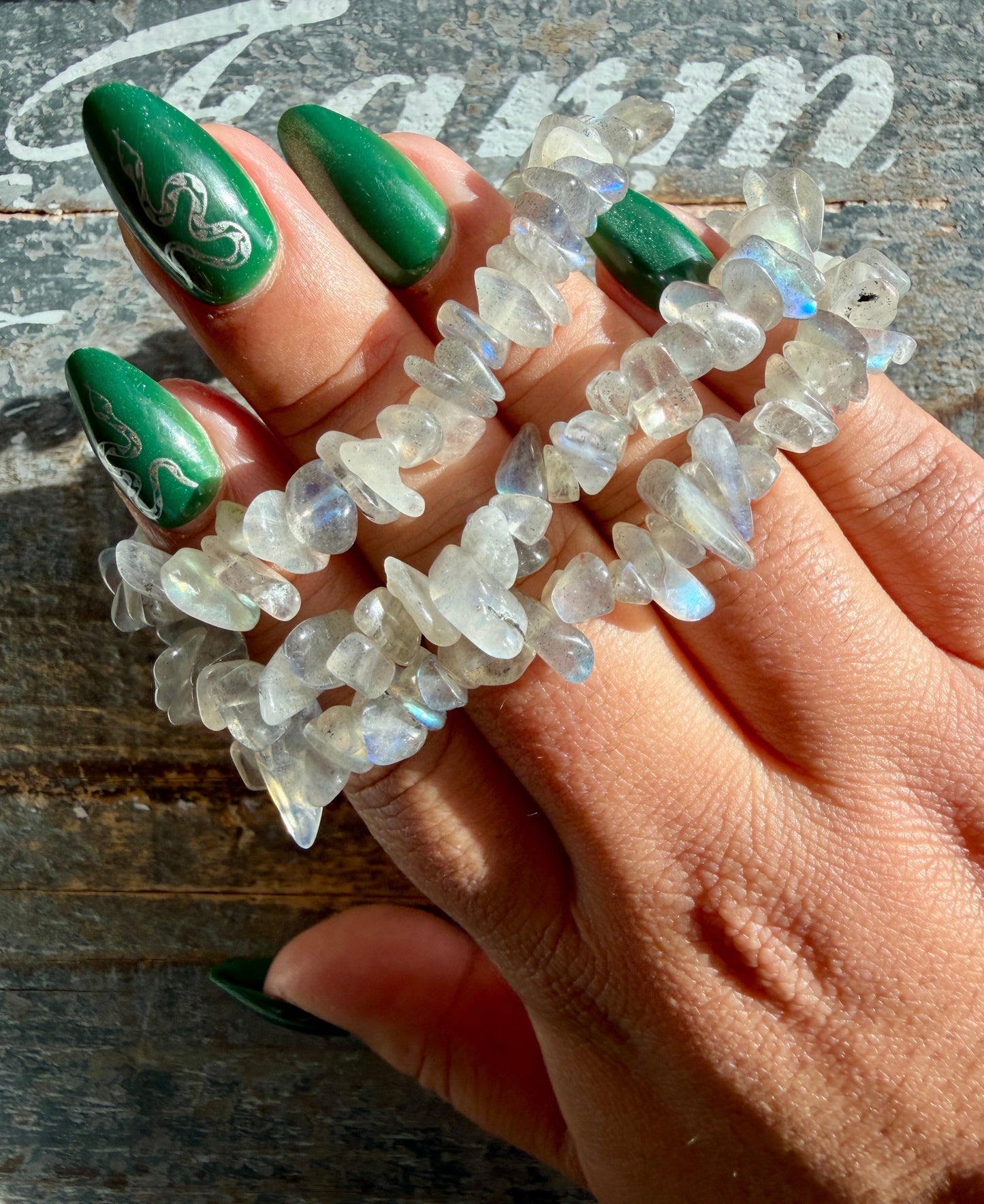 One (1) Adjustable Labradorite Chip Bracelet | 7-8mm