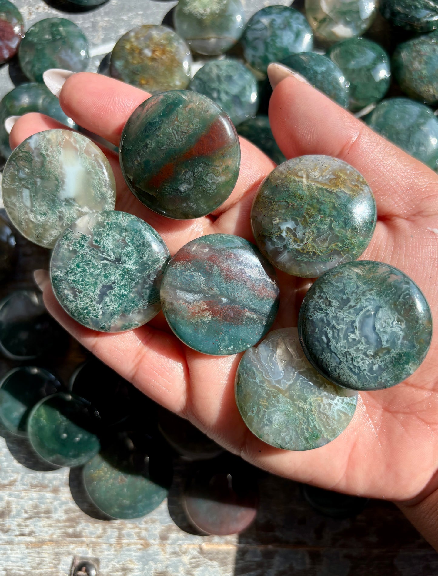 One (1) Moss Agate Mini Medallion | Intuitively Chosen