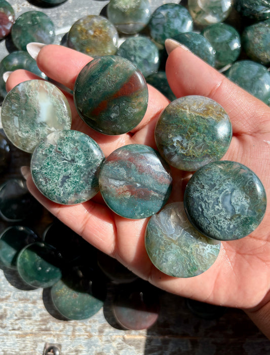 One (1) Moss Agate Mini Medallion | Intuitively Chosen