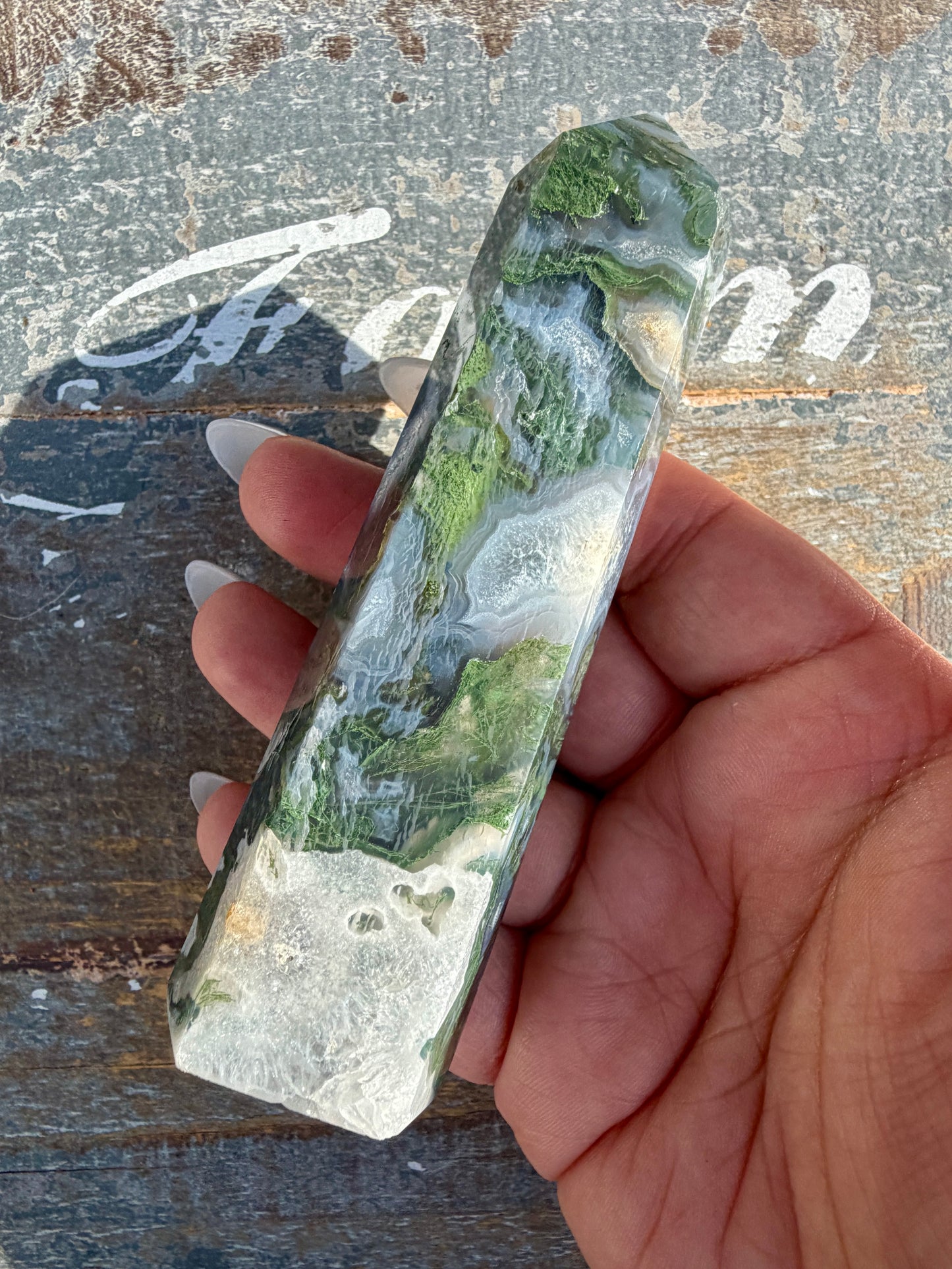 Gorgeous Druzy Moss Agate Tower | Opt 44