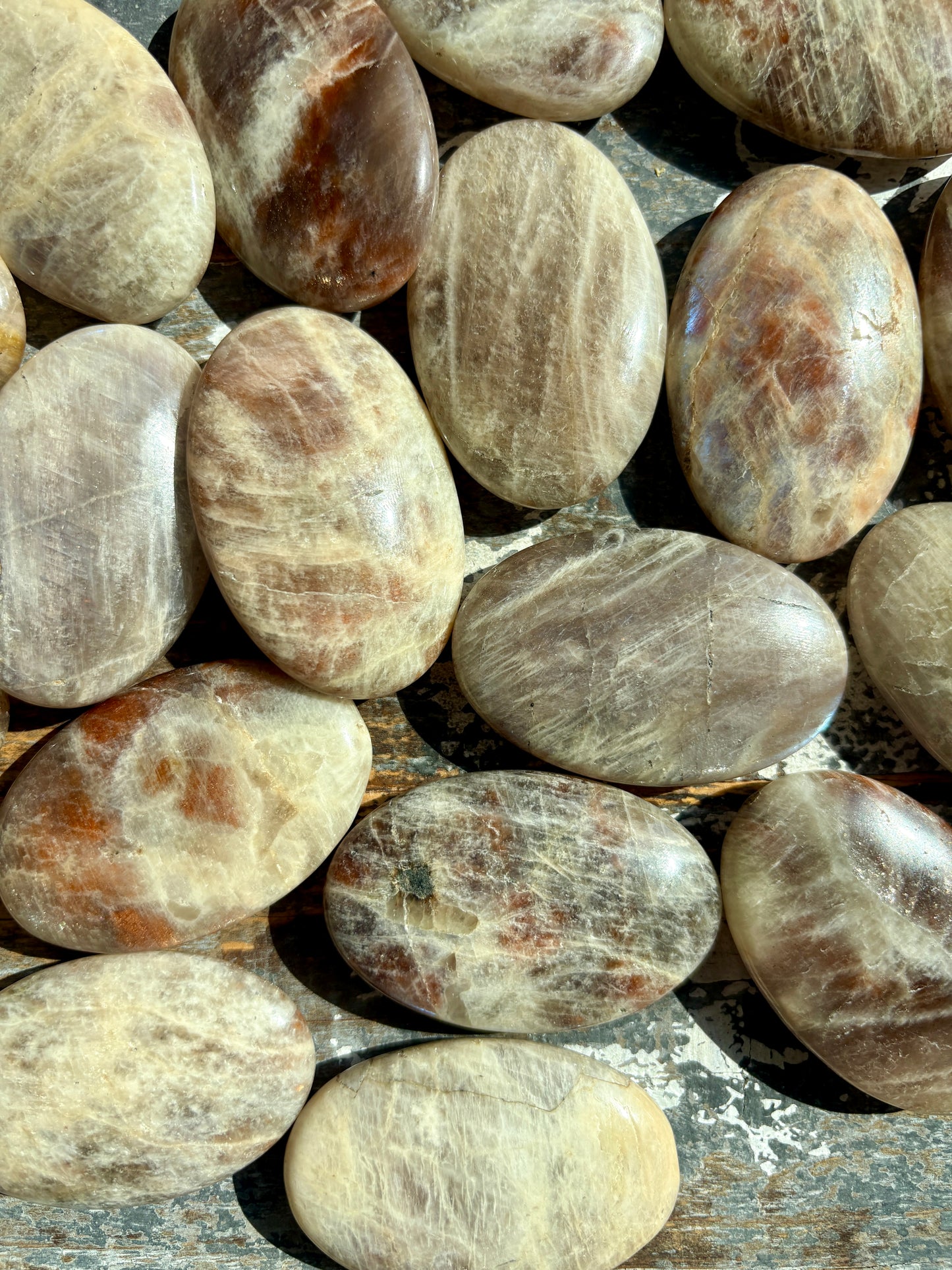 One (1) Moonstone/Sun Stone Palm Stone | Intuitively Chosen