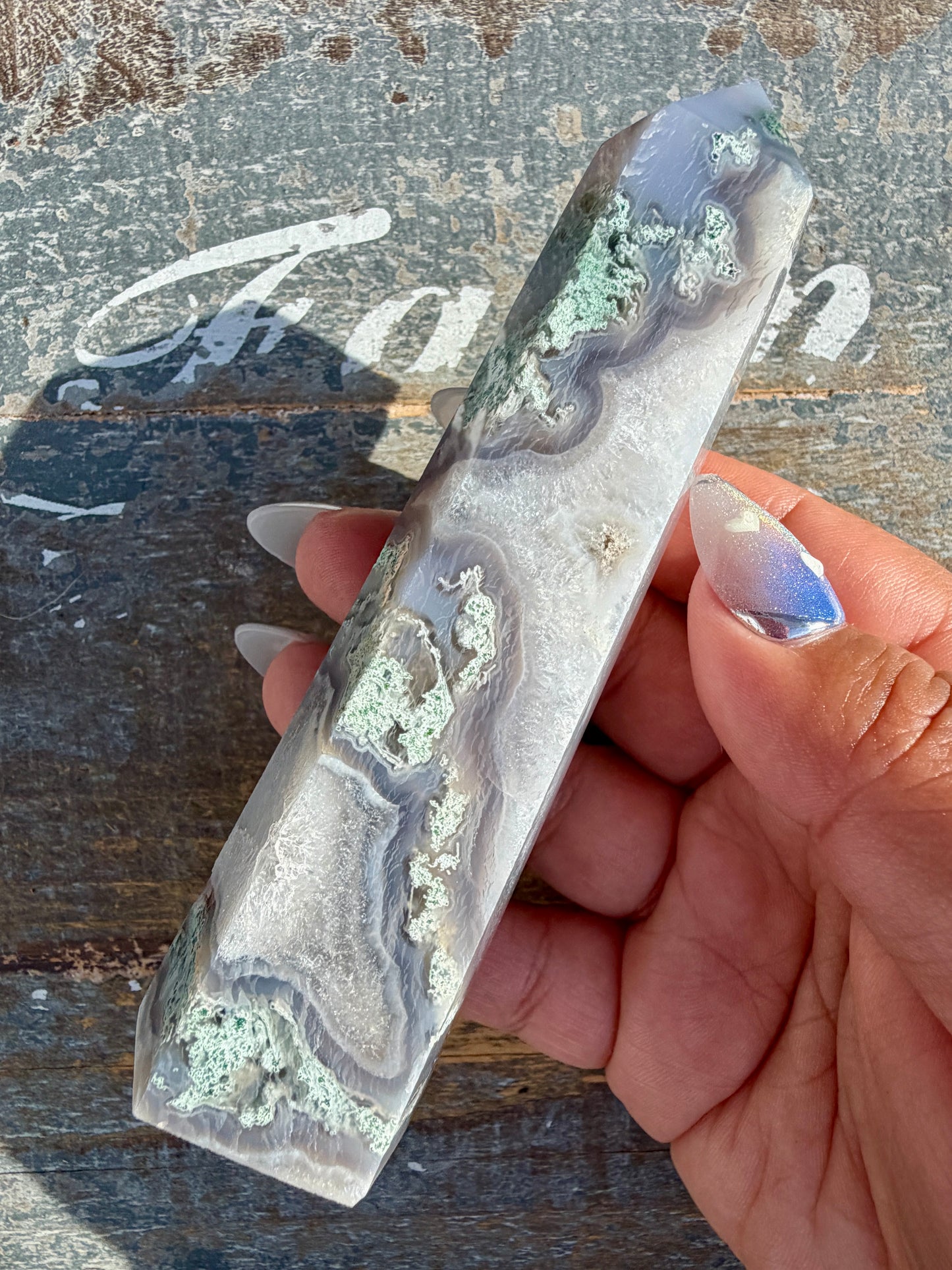 Gorgeous Druzy Moss Agate Tower | Opt 43