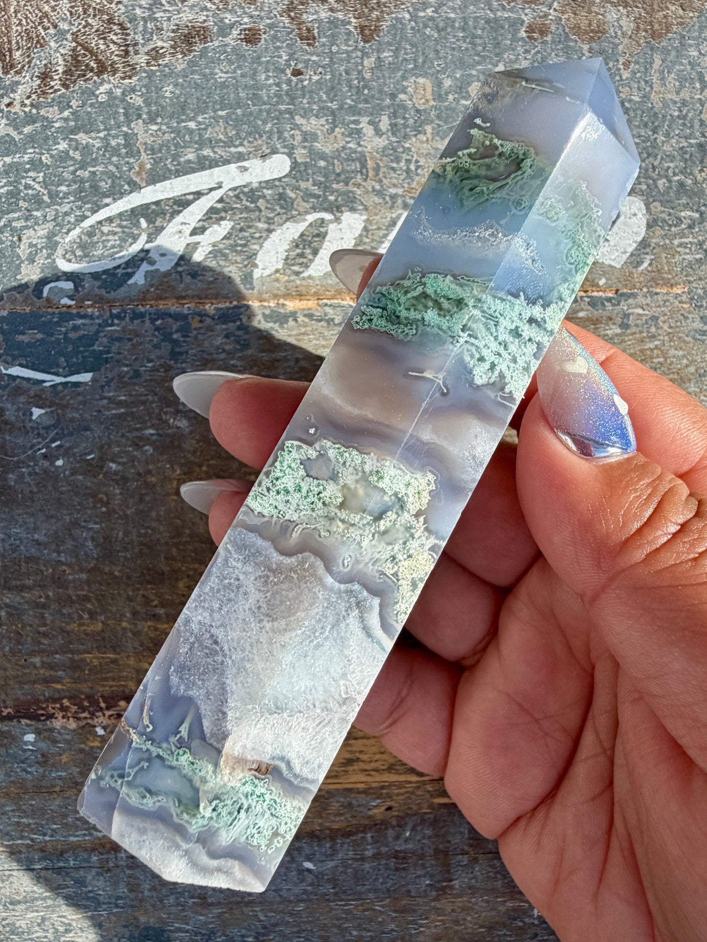 Gorgeous Druzy Moss Agate Tower | Opt 43