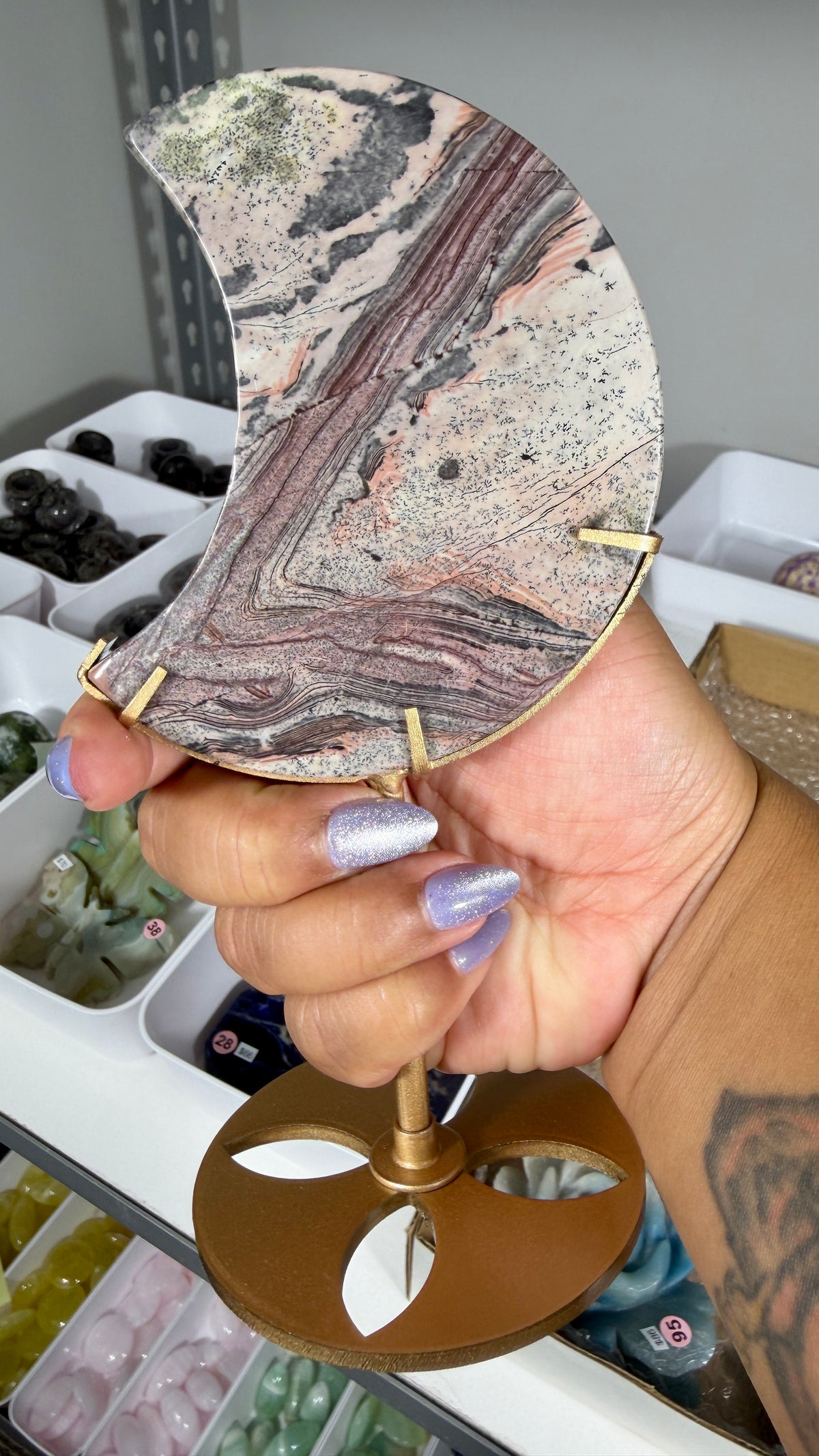 Gorgeous Picture Jasper Moon on Stand | Opt 27