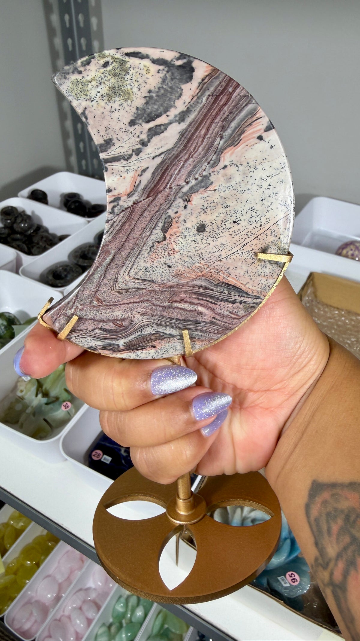 Gorgeous Picture Jasper Moon on Stand | Opt 27