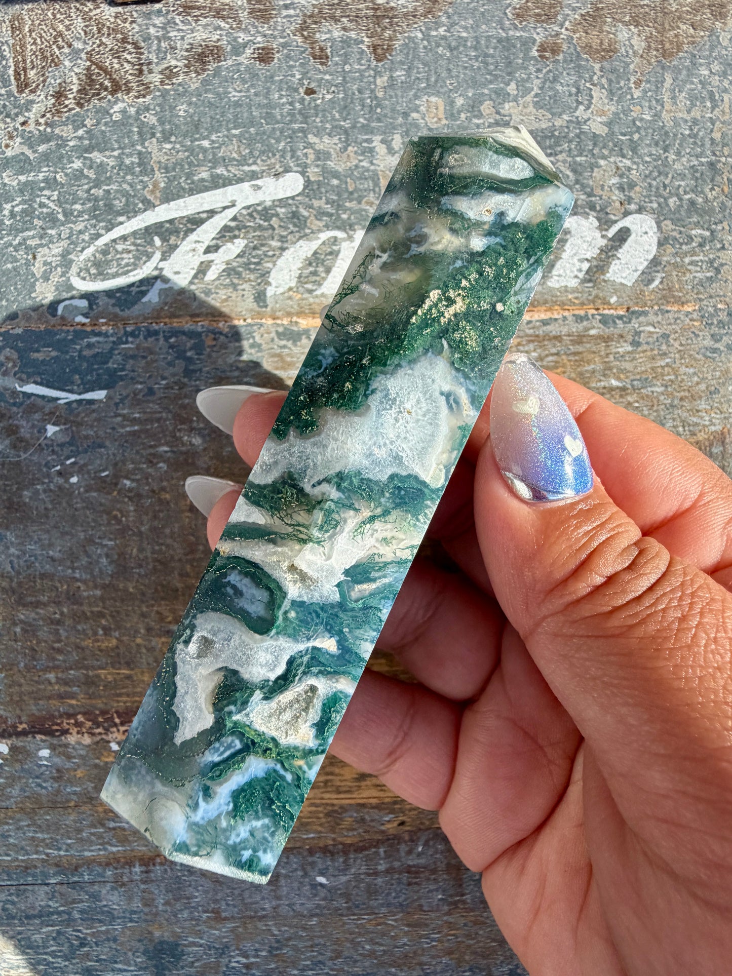 Gorgeous Druzy Moss Agate Tower | Opt 39
