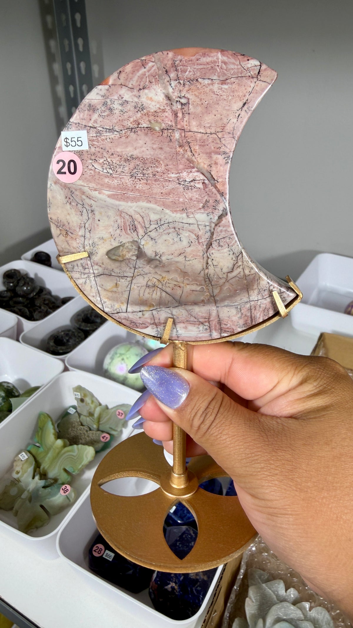 Gorgeous Picture Jasper Moon on Stand | Opt 20