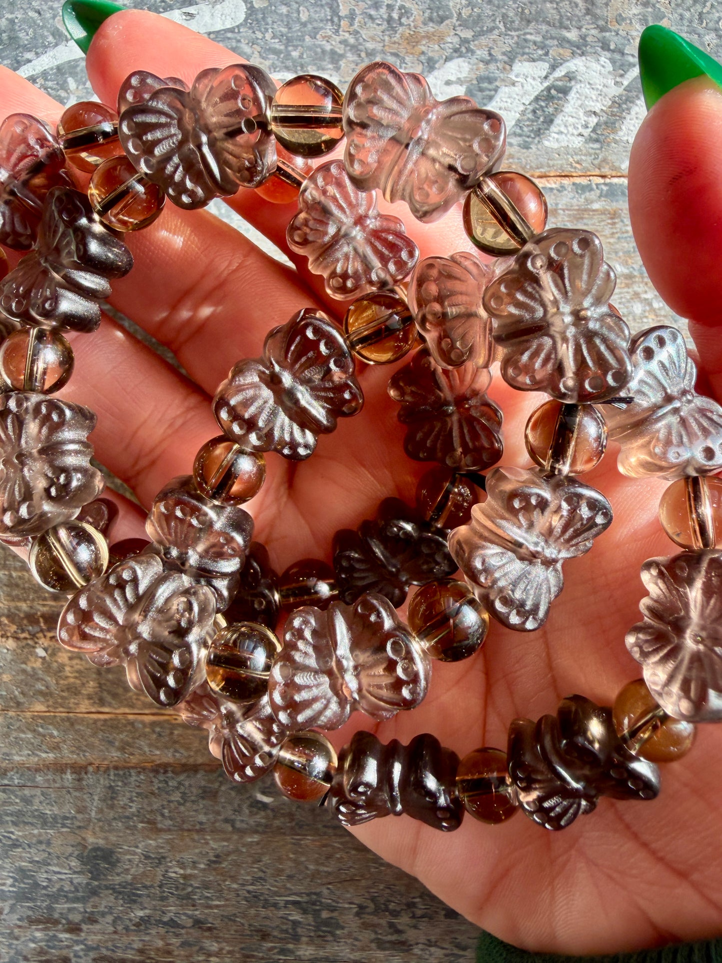 One (1) Ice Obsidian Butterfly Bracelet | 6" Wrist | 13mm