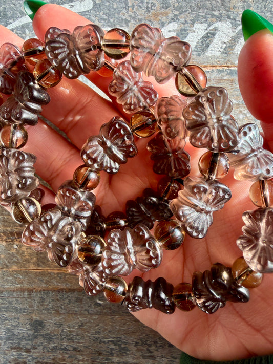 One (1) Ice Obsidian Butterfly Bracelet | 6" Wrist | 13mm
