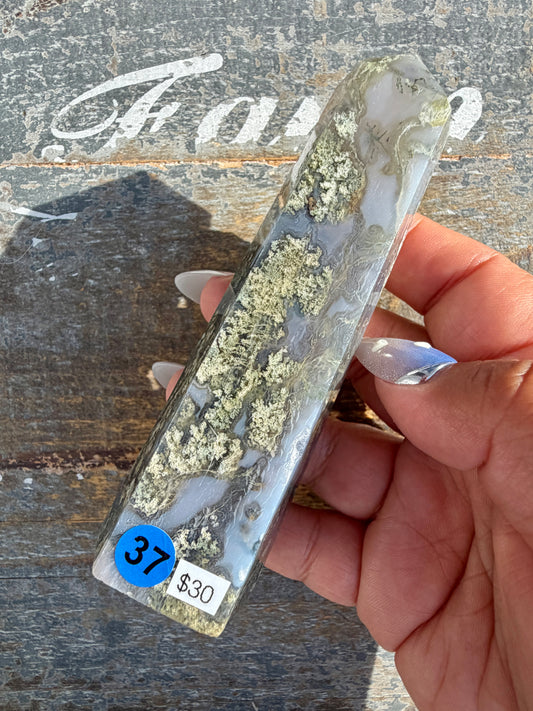 Gorgeous Druzy Moss Agate Tower | Opt 37