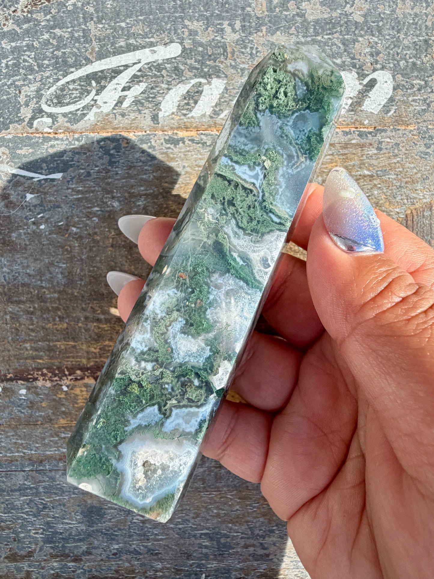Gorgeous Druzy Moss Agate Tower | Opt 36