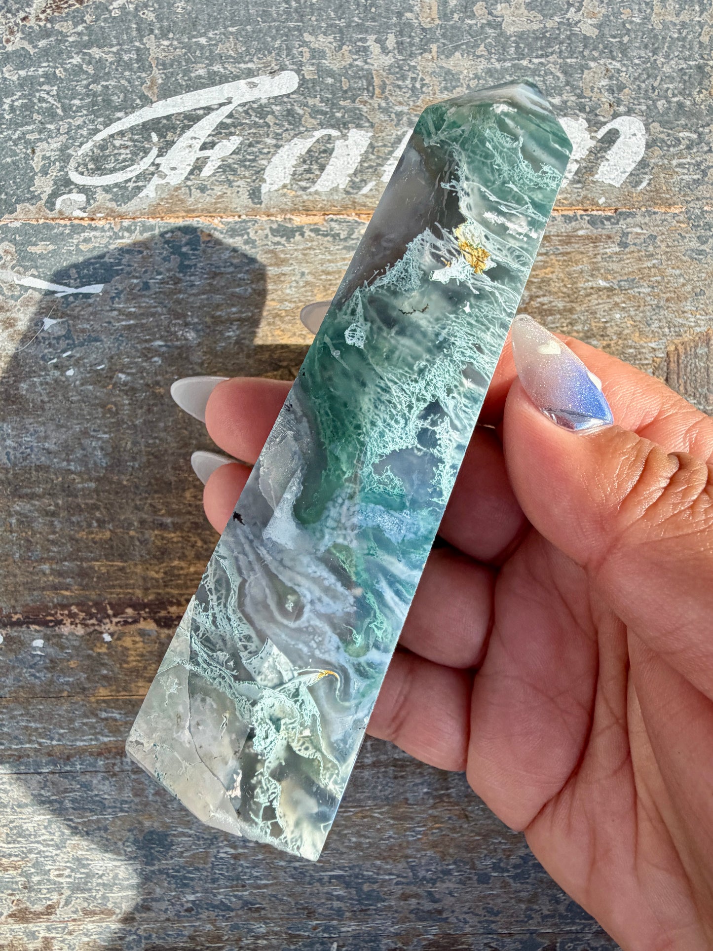 Gorgeous Druzy Moss Agate Tower | Opt 35