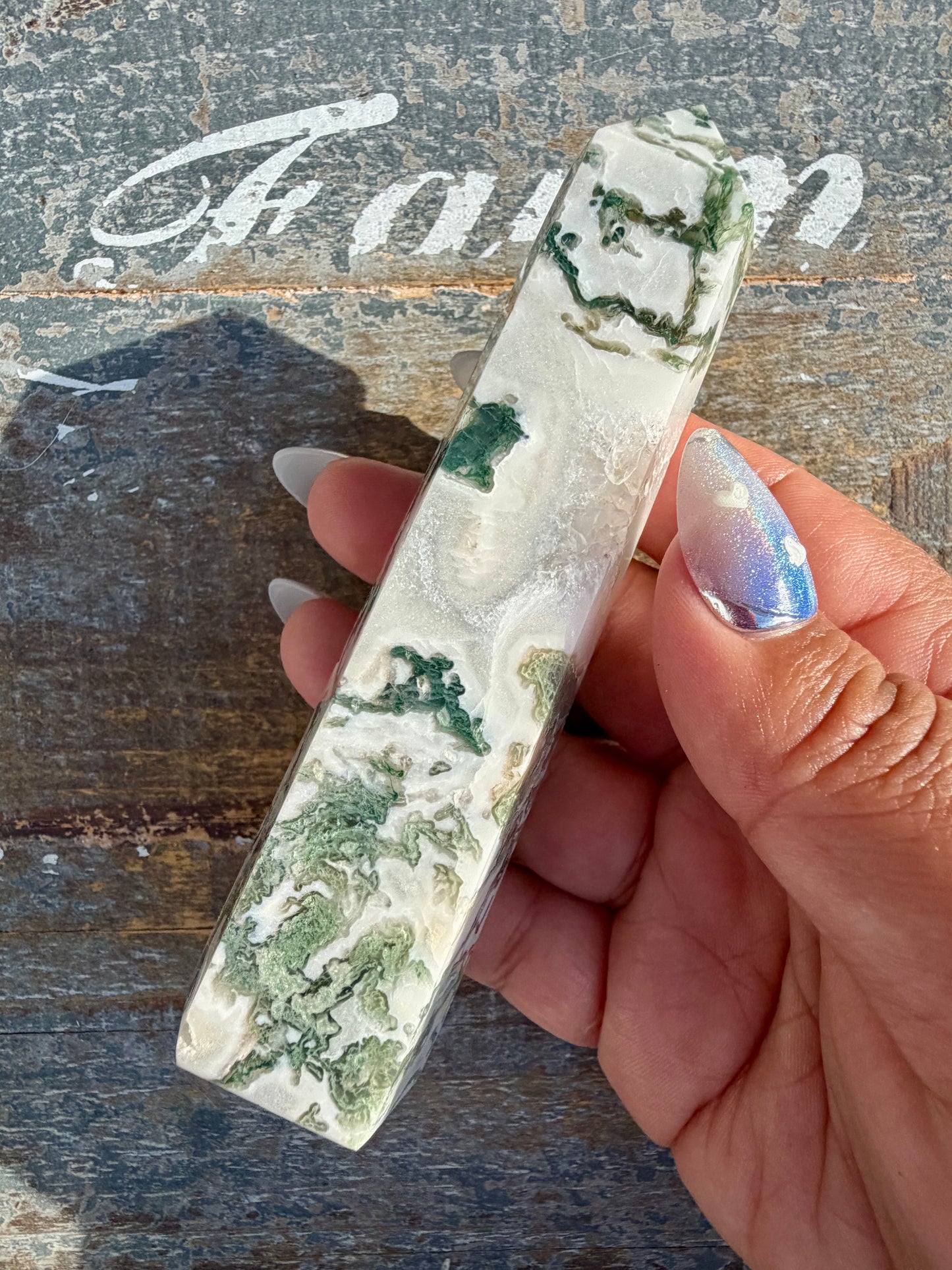 Gorgeous Druzy Moss Agate Tower | Opt 34