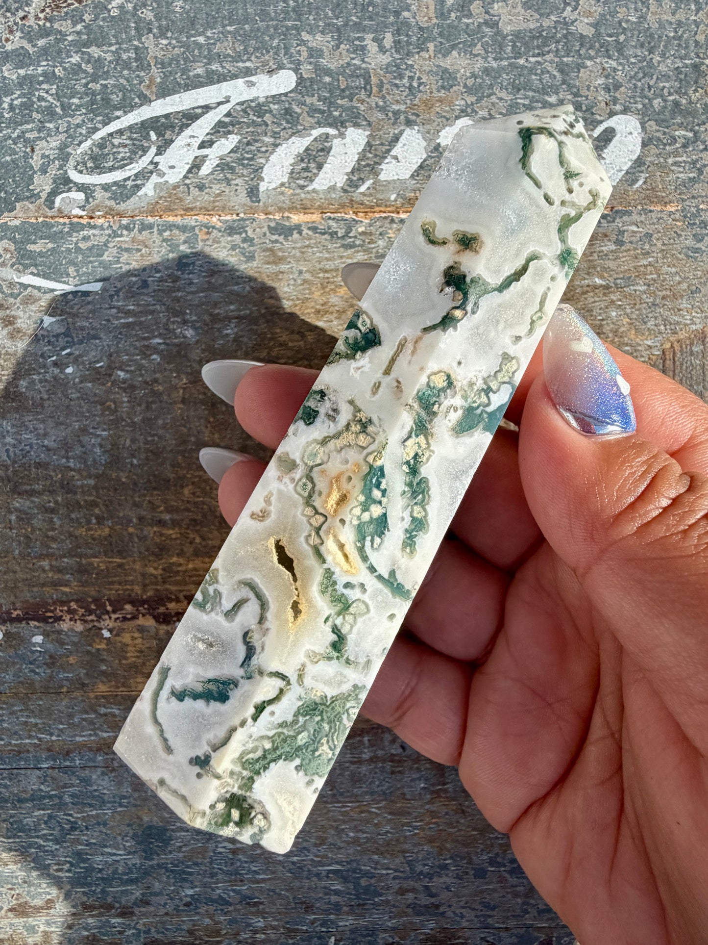 Gorgeous Druzy Moss Agate Tower | Opt 34