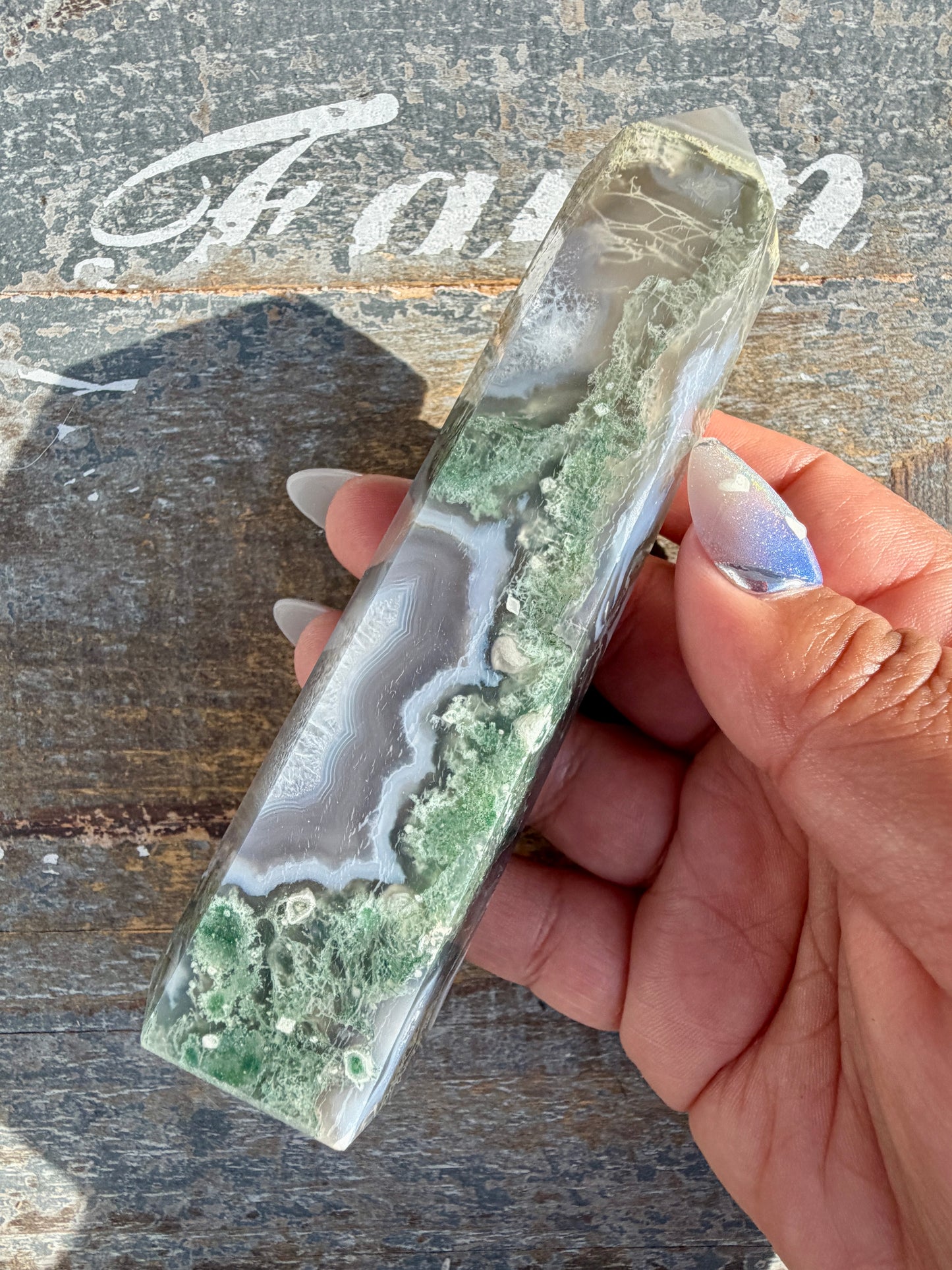 Gorgeous Druzy Moss Agate Tower | Opt 33