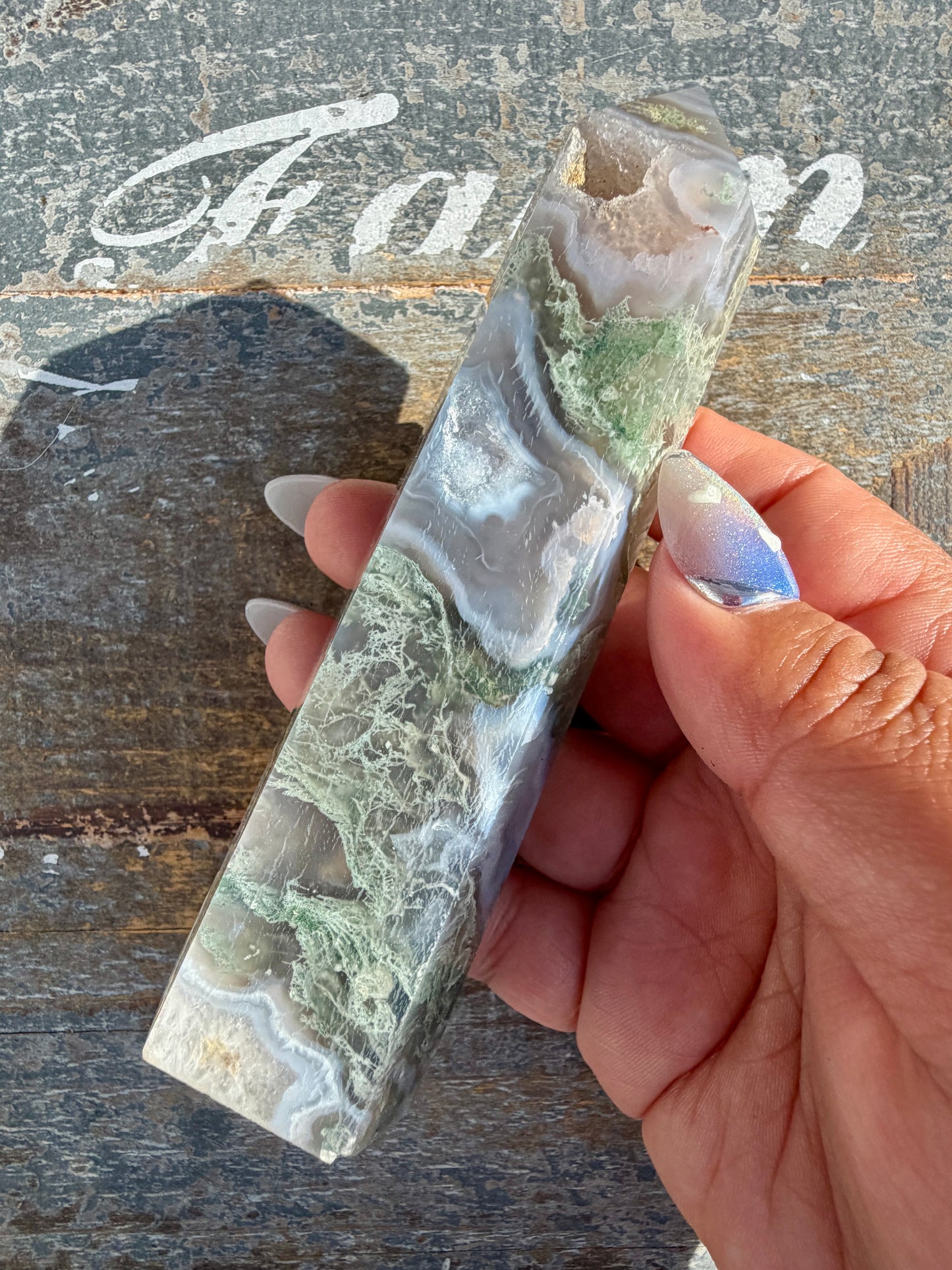Gorgeous Druzy Moss Agate Tower | Opt 32