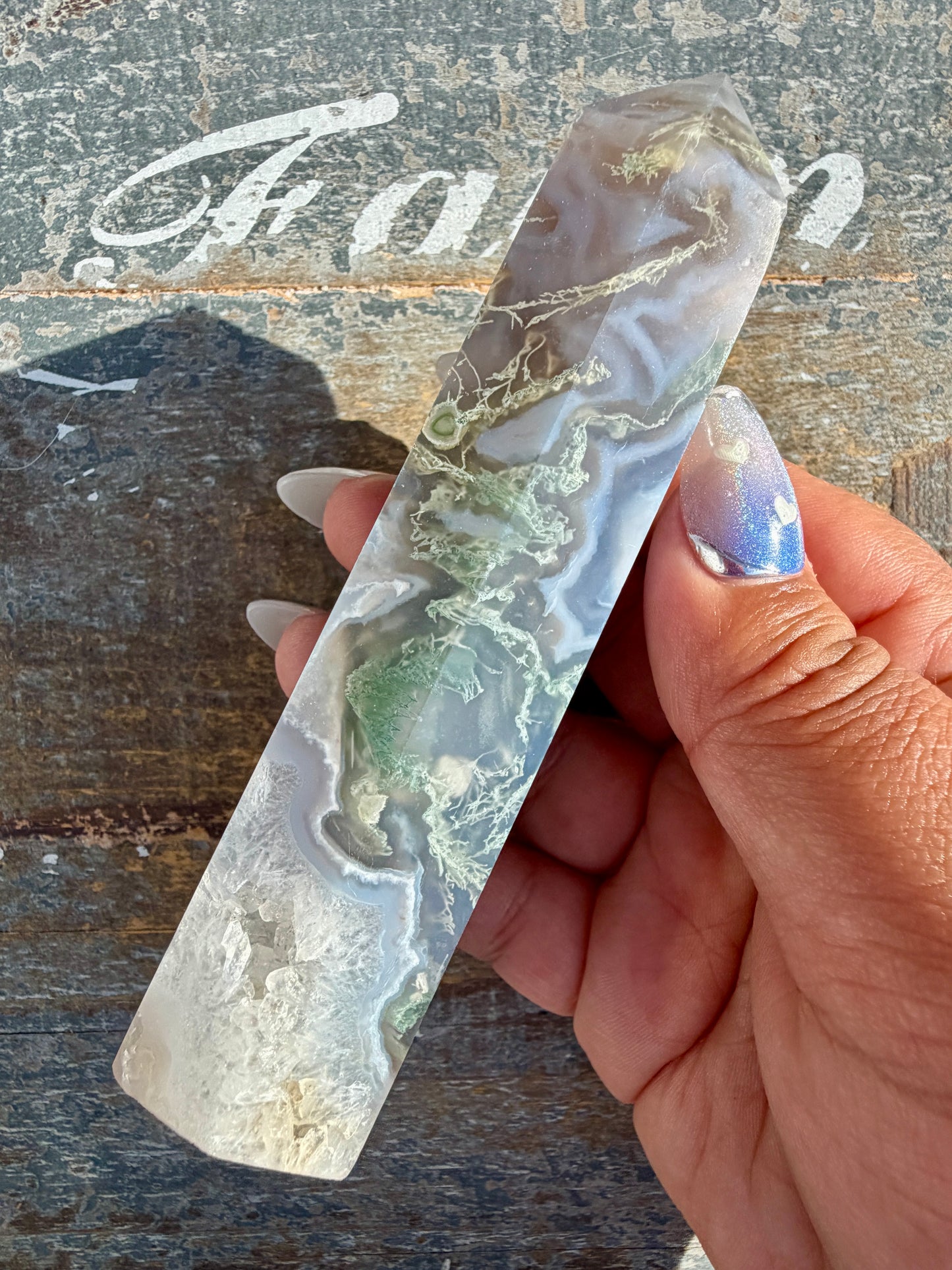 Gorgeous Druzy Moss Agate Tower | Opt 32