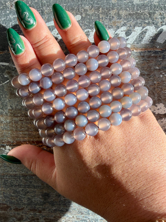 One (1) Purple Smokey Chalcedony | Wrist Size: 6.5" | 8mm