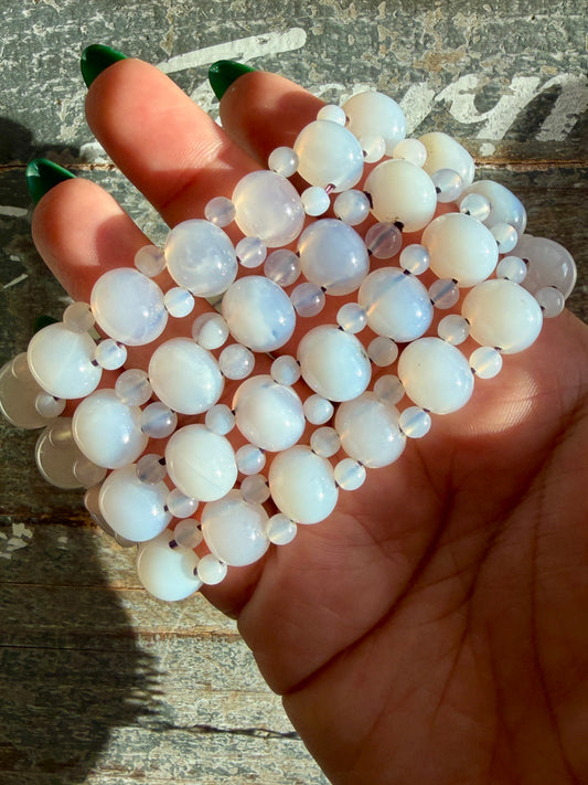 One (1) Pale Blue Chalcedony Bracelet | Wrist Size: 6.5" | 12mm