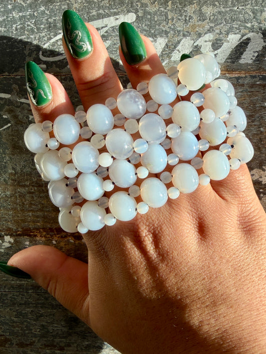 One (1) Pale Blue Chalcedony Bracelet | Wrist Size: 6.5" | 12mm