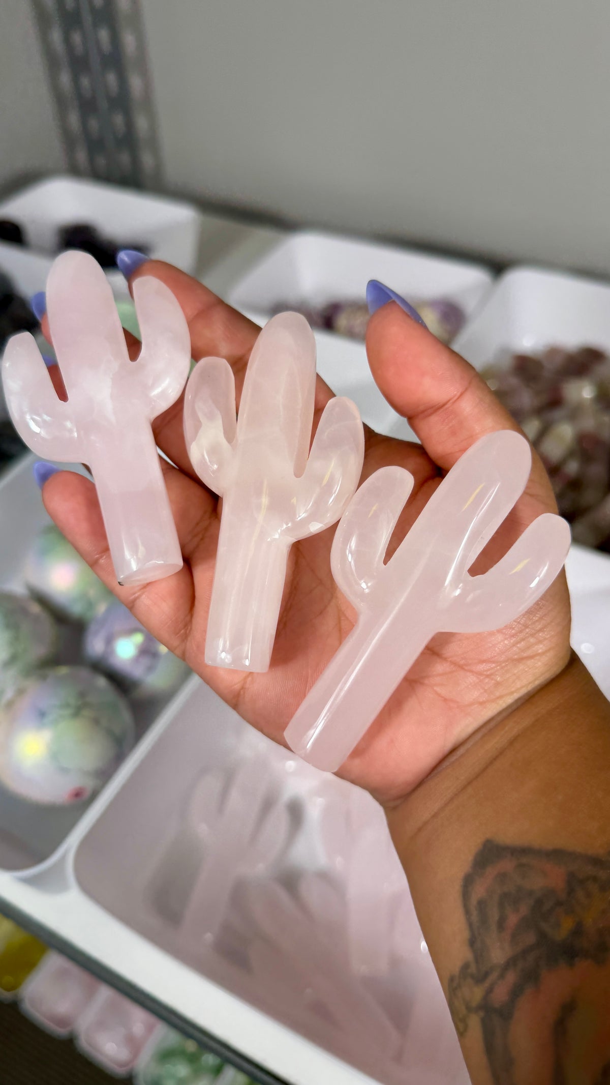 One (1) Pink Mangano Calcite Cactus Carving (UV reactive) | Intuitively Chosen