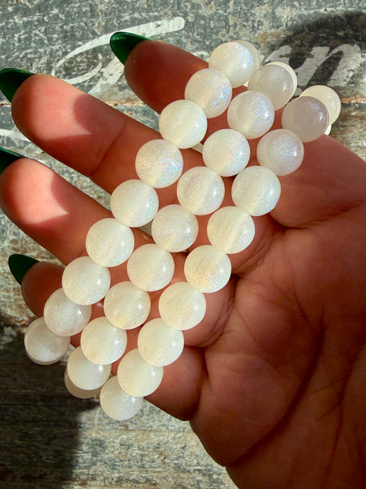 One (1) Sparkly White Acrylic Beads (man made) Fun For Kids | Wrist Size: 7" | 10mm