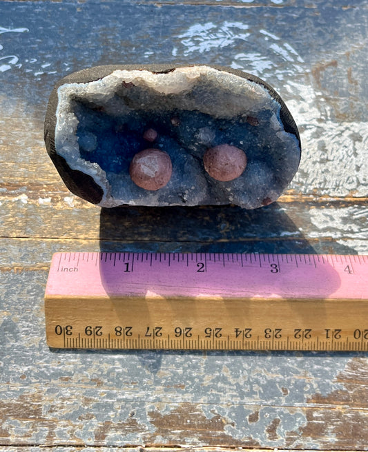 Gorgeous Botryoidal Fluorite on Blue Chalcedony Geode from India