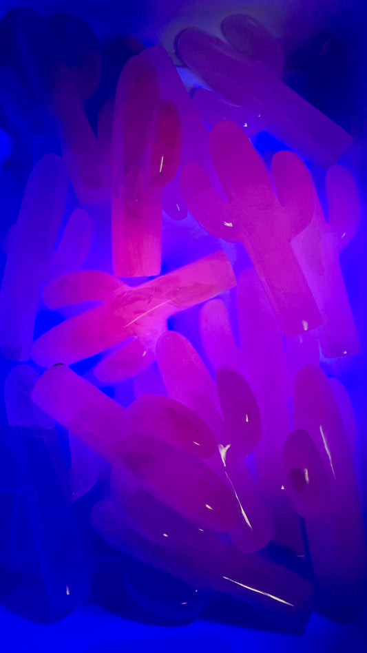 One (1) Pink Mangano Calcite Cactus Carving (UV reactive) | Intuitively Chosen