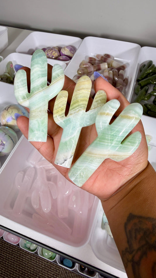 One (1) Caribbean Calcite Cactus Carving | Intuitively Chosen