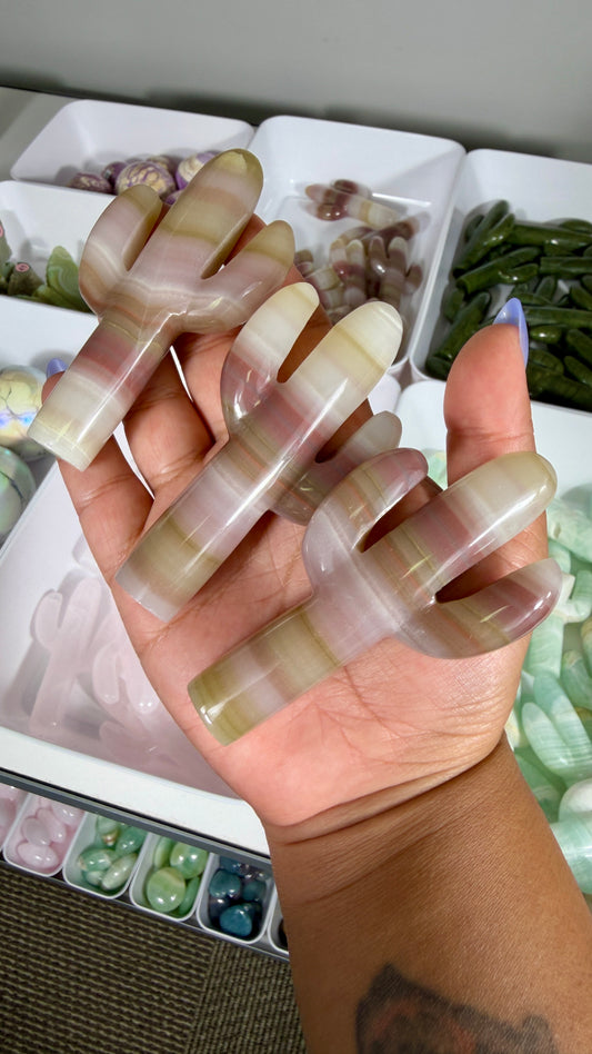 One (1) Banded Calcite Cactus Carving | Intuitively Chosen
