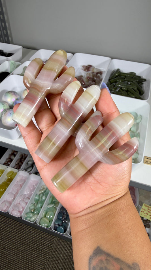 One (1) Banded Calcite Cactus Carving | Intuitively Chosen