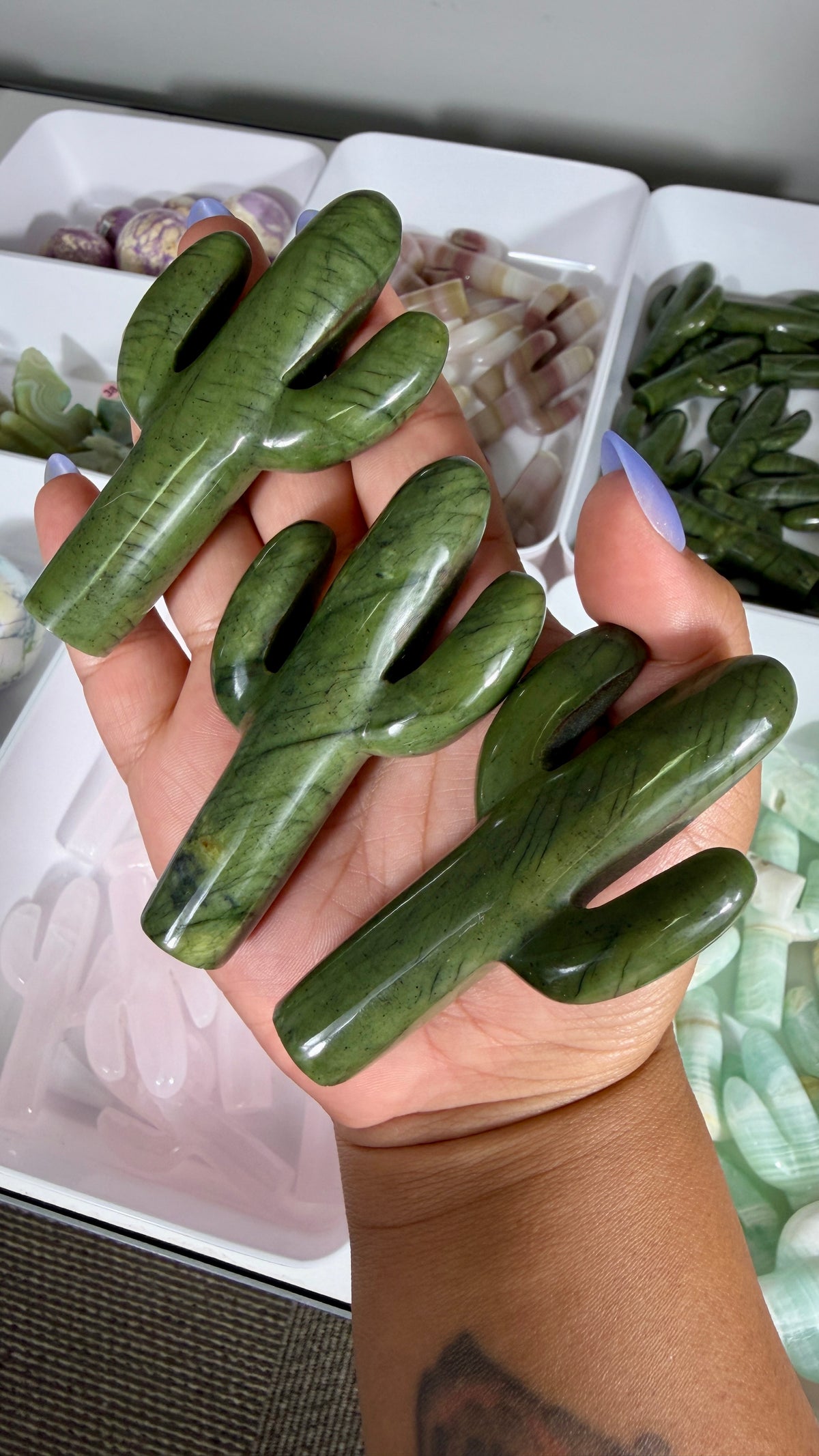 One (1) Gorgeous Serpentine Cactus Carving | Intuitively Chosen