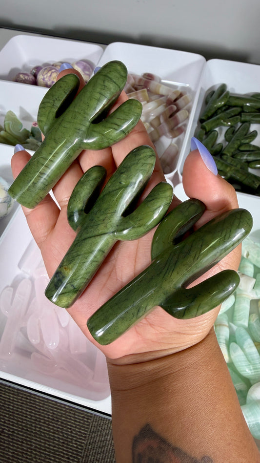One (1) Gorgeous Serpentine Cactus Carving | Intuitively Chosen