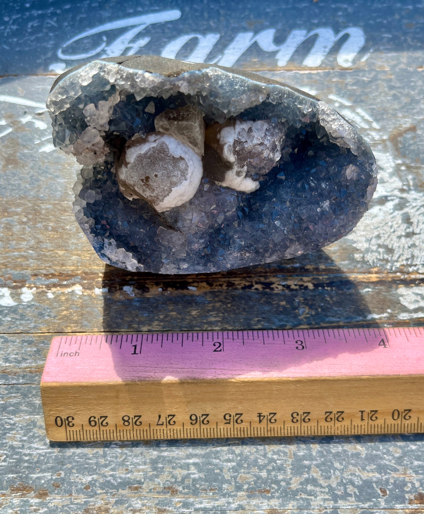 Gorgeous Botryoidal Fluorite on Blue Chalcedony Geode from India