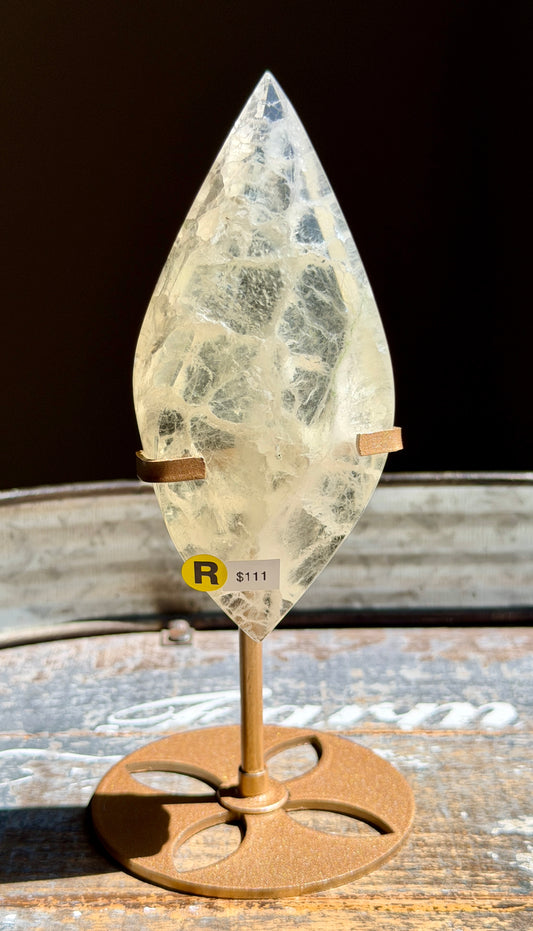 Gorgeous Clear Fluorite Flame with Stand | Opt R