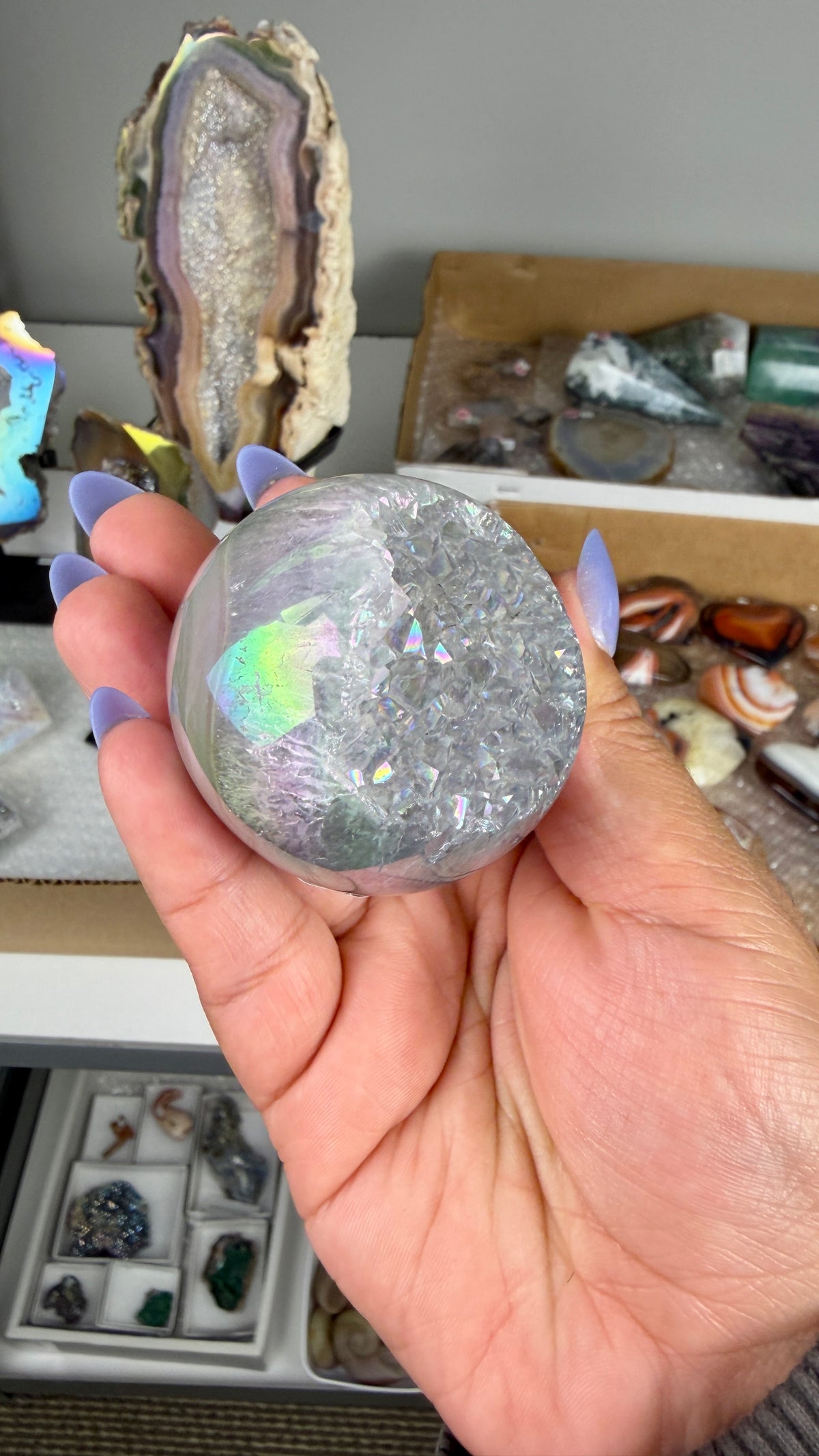 Gorgeous Aura Agate Sphere with Druzy | Brazil | Opt 42