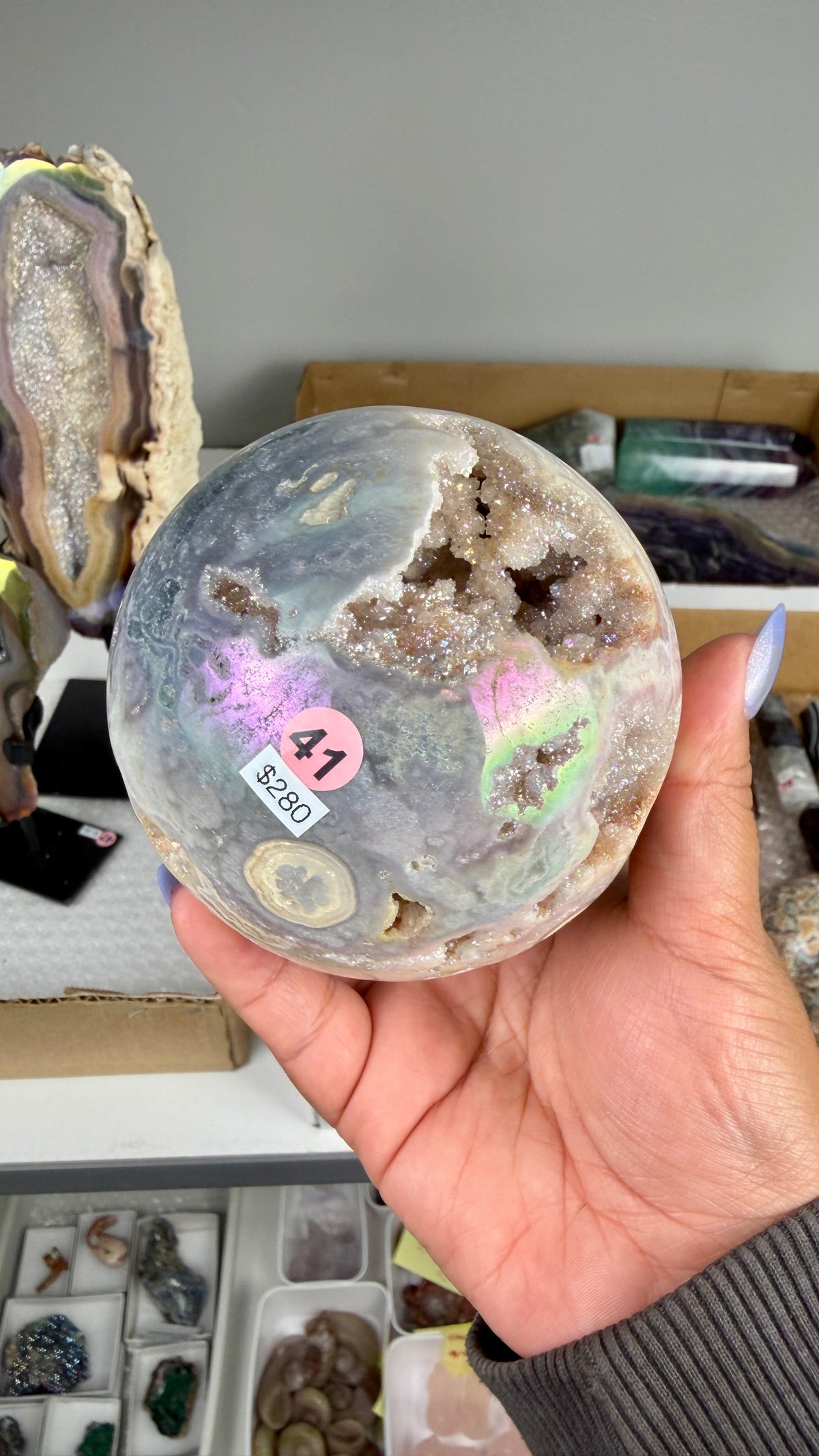 Gorgeous Aura Pink Amethyst Sphere with Druzy | Brazil | Opt 41