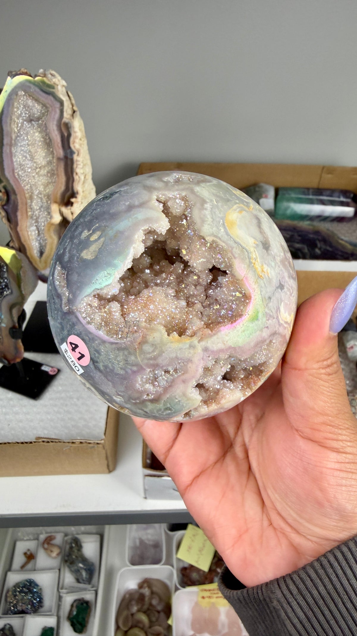Gorgeous Aura Pink Amethyst Sphere with Druzy | Brazil | Opt 41