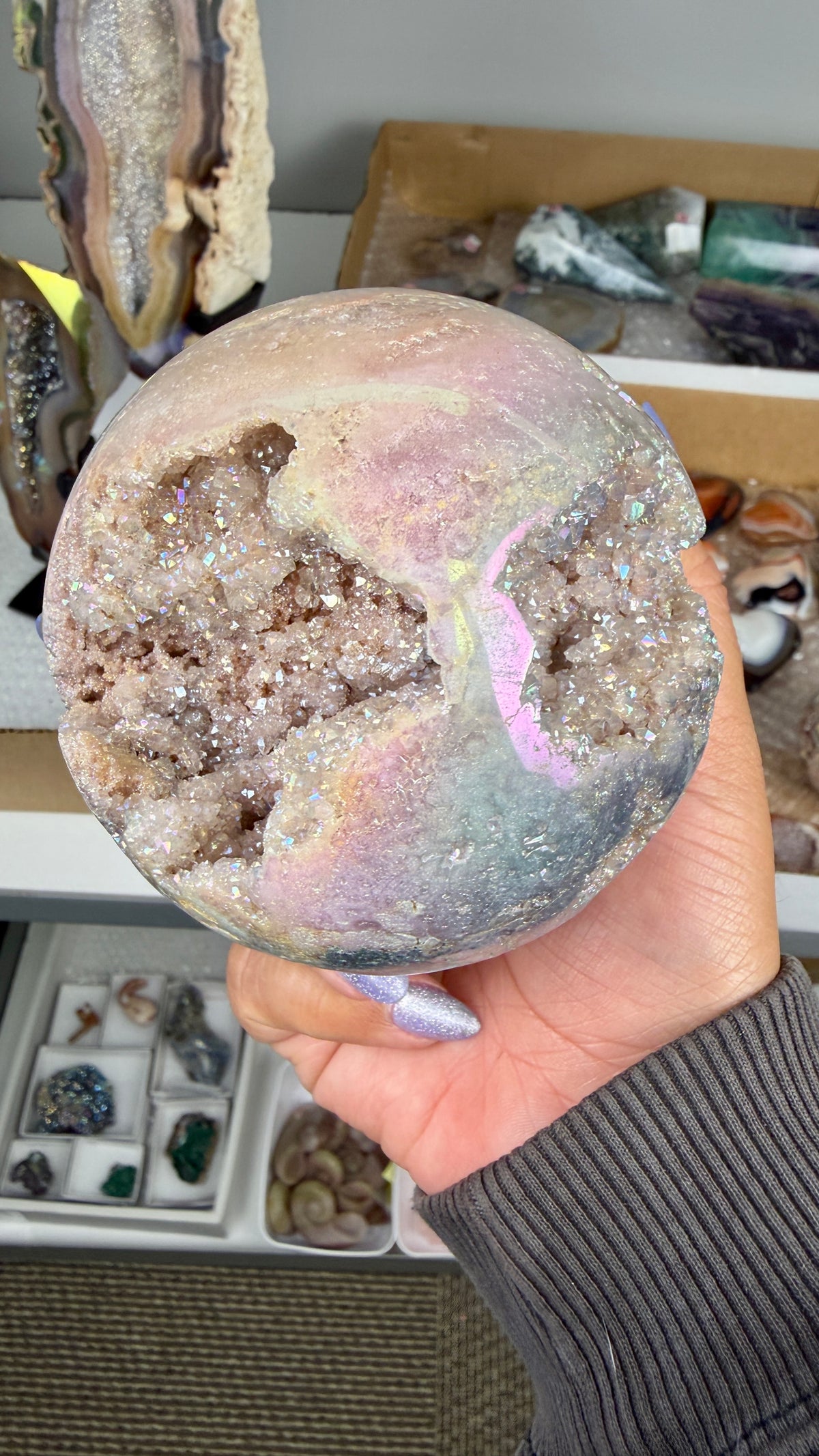 Gorgeous Aura Pink Amethyst Sphere with Druzy | Brazil | Opt 40