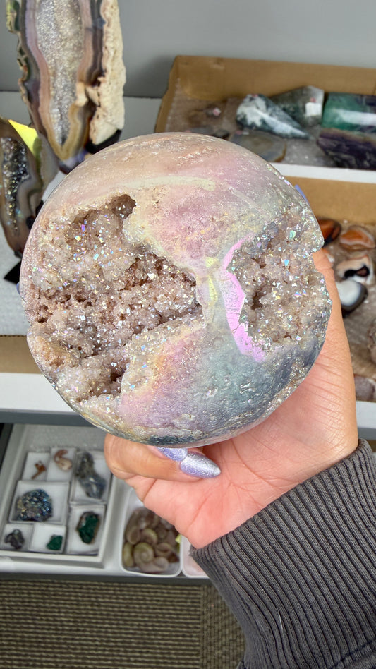 Gorgeous Aura Pink Amethyst Sphere with Druzy | Brazil | Opt 40