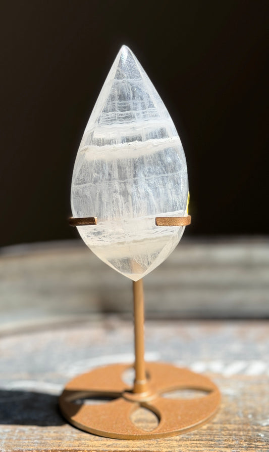 Gorgeous Clear Fluorite Flame with Stand | Opt Q