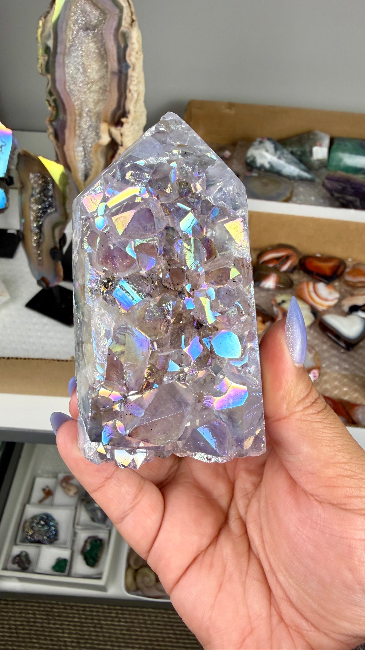 Gorgeous Aura Agate Tower with Druzy | Brazil | Opt 44