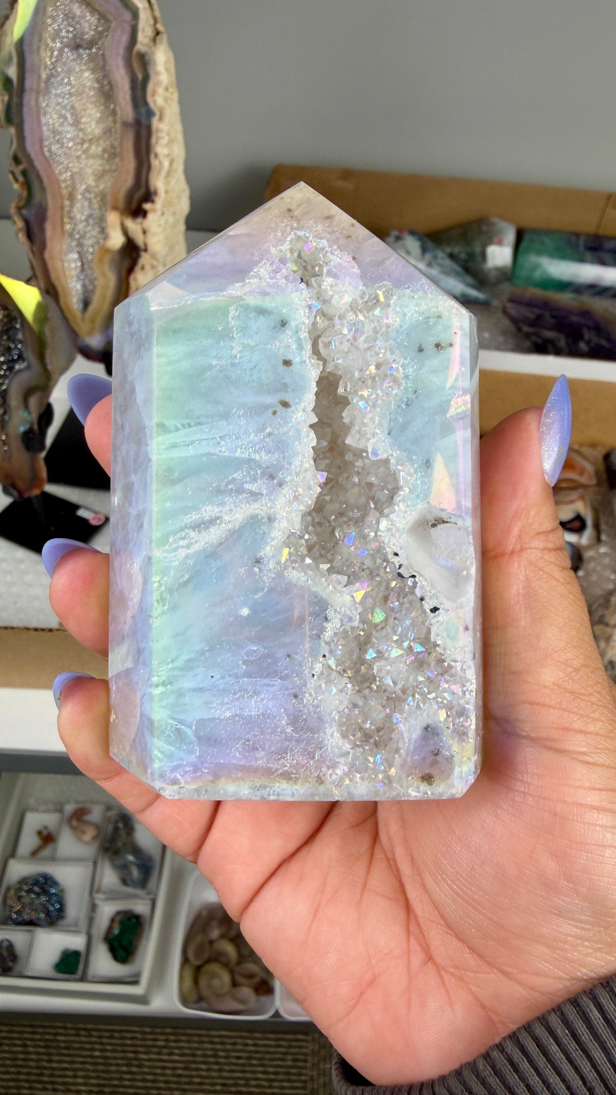 Gorgeous Aura Agate Tower with Druzy | Brazil | Opt 43