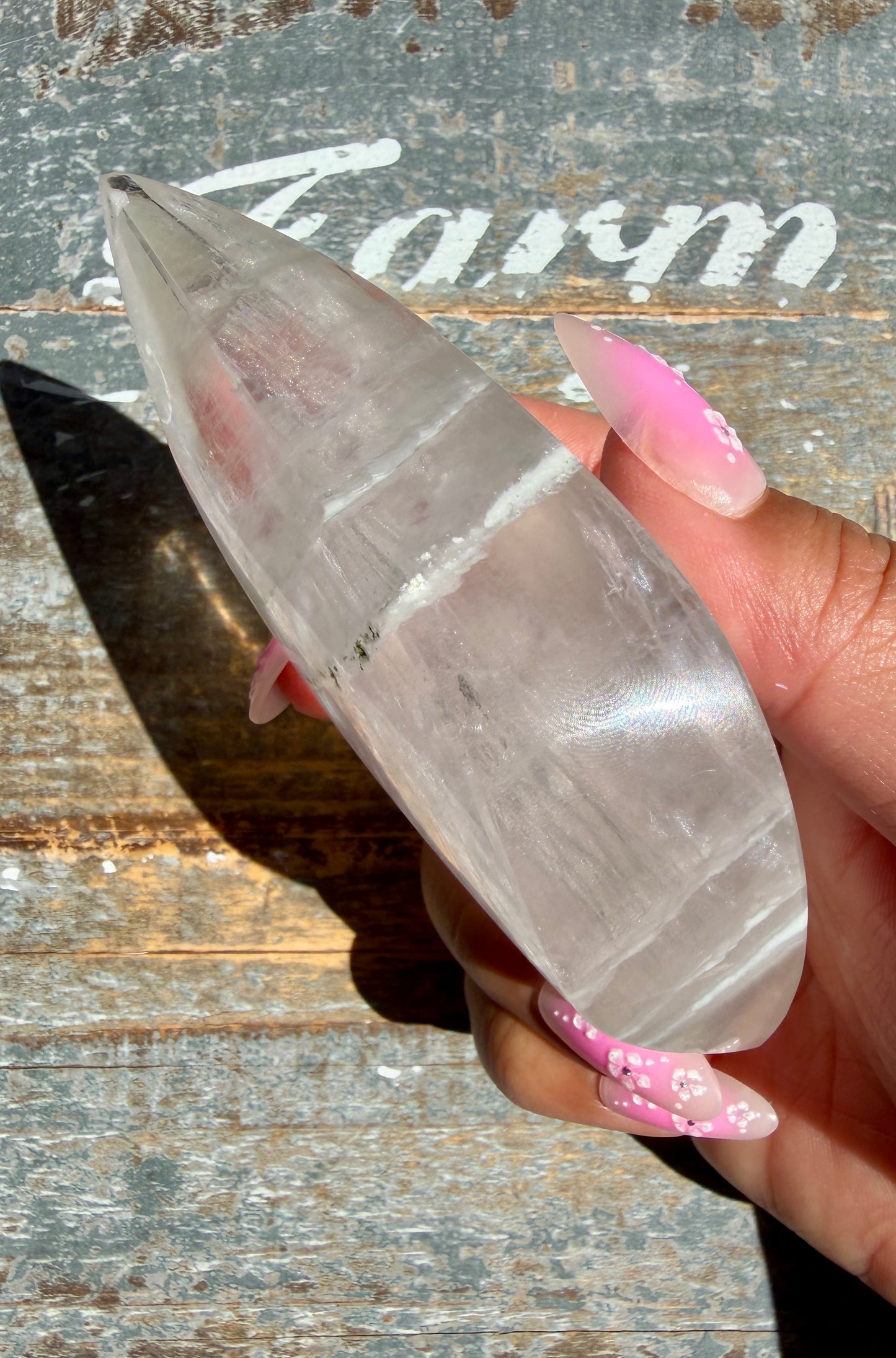 Gorgeous Clear Fluorite Flame with Stand | Opt Q