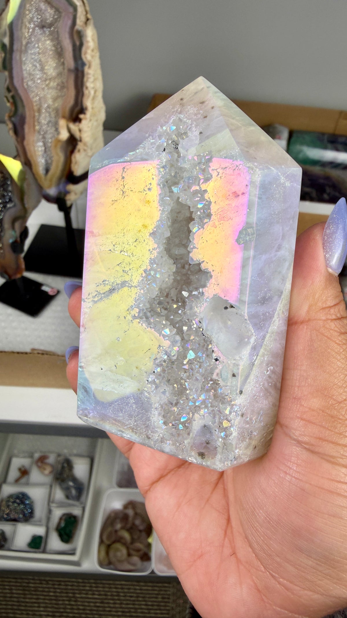 Gorgeous Aura Agate Tower with Druzy | Brazil | Opt 43