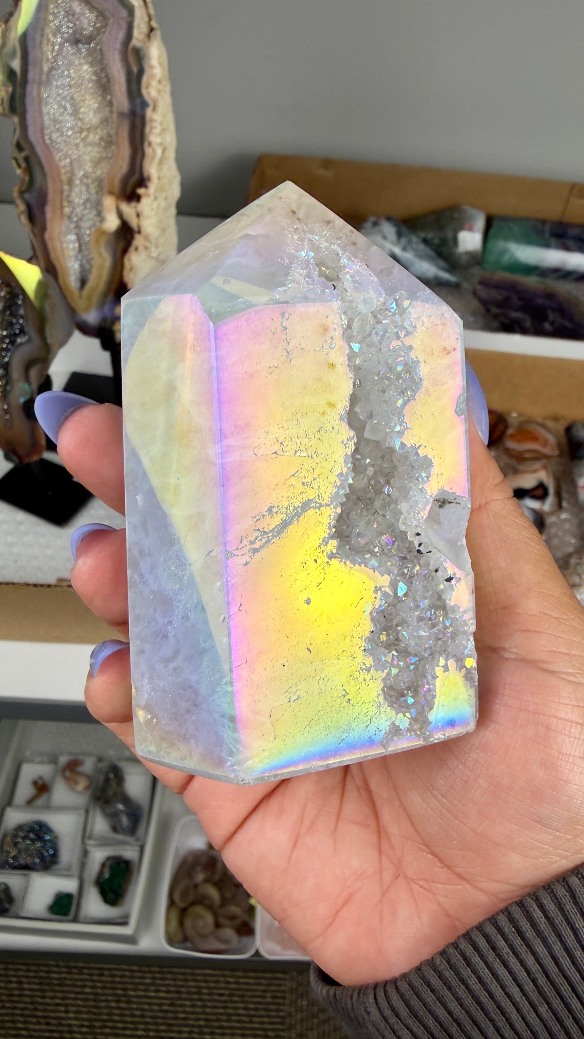 Gorgeous Aura Agate Tower with Druzy | Brazil | Opt 43