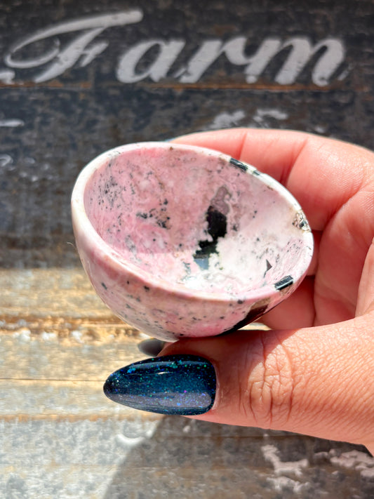 Gorgeous Hand Carved Peruvian Rhodonite Mini Bowl Hand Carved in India | B