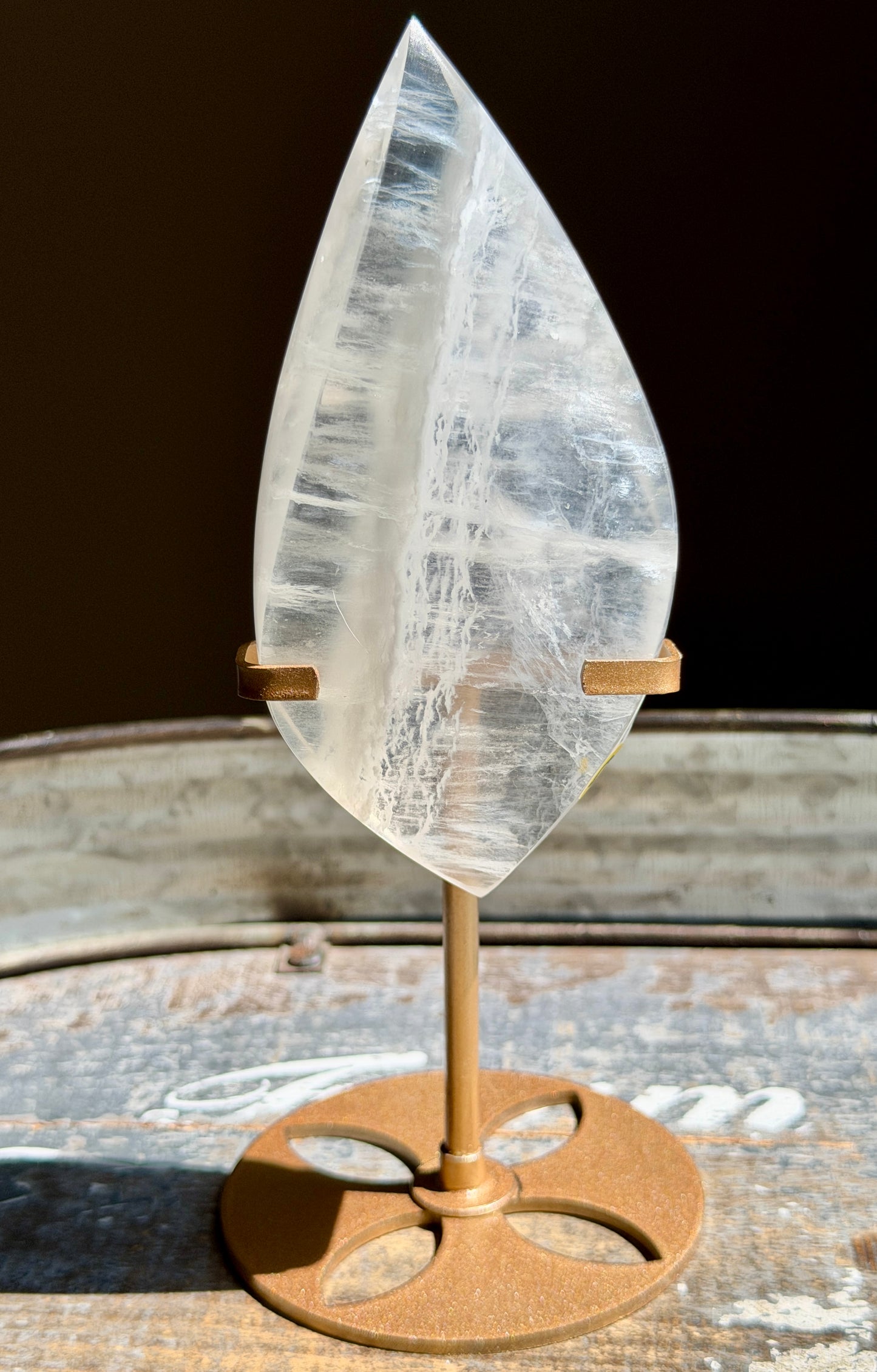 Gorgeous Clear Fluorite Flame with Stand | Opt G