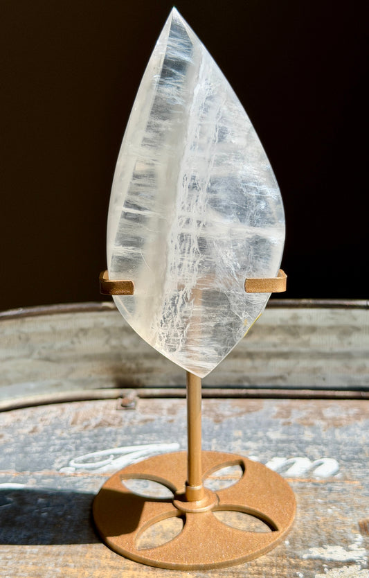 Gorgeous Clear Fluorite Flame with Stand | Opt G
